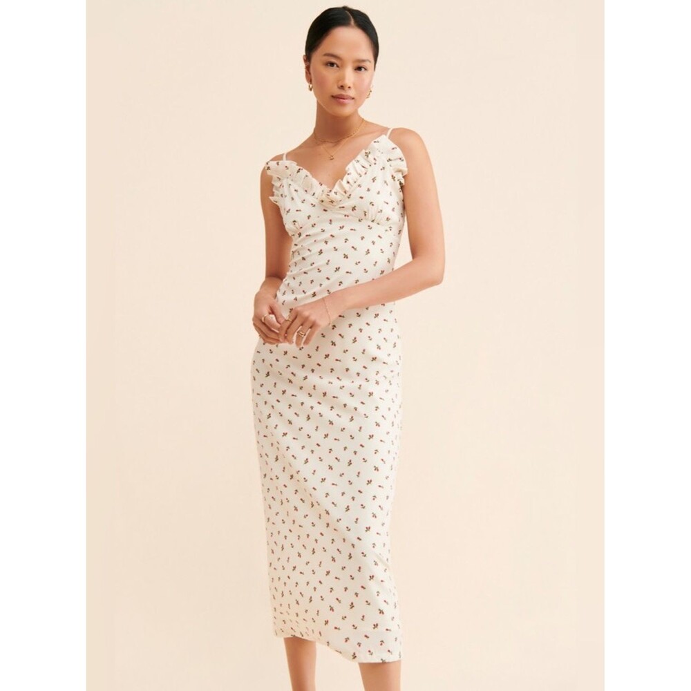 Sister Jane M Cream Floral Ruffle-Trim Midi Dress